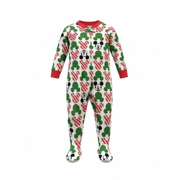 Disney Baby Footed Sleeper Pajamas Mickey Mouse Holiday Design 3-6 mos - Picture 3 of 6